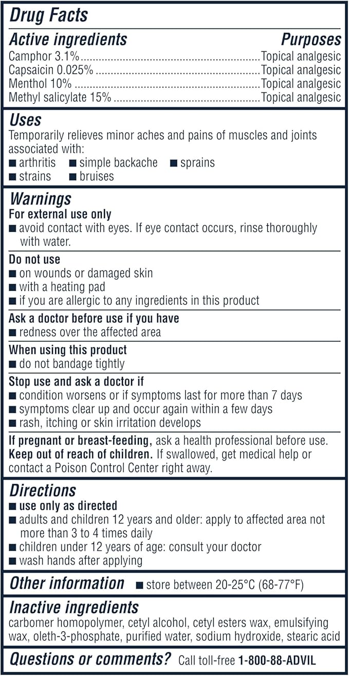 Advil Targeted Relief Pain Relieving Cream, Up to 8 Hours of Powerful Relief of Minor Arthritis Pain, Joint Pain, Lower Back Pain and Muscle Pain - 4 oz