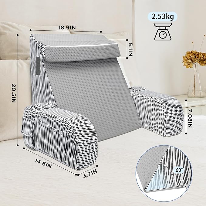 Reading Pillow for Sitting in Bed Adult - Back Pillow for Bed Sitting up, Backrest Support Pillow for Lounging/Reading/Gaming/Resting/Watching TV, Bedrest, Stripe