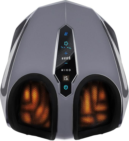 MIKO Foot Massager Machine with Deep-Kneading, Compression, Shiatsu, and Heat for Plantar Fasciitis, Neuropathy - Fits up to Men Size 12