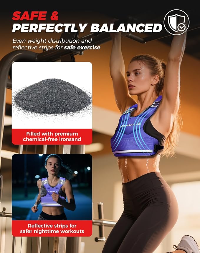 BAGAIL Adjustable Weighted Vest, 4-10lb/12-18lb/20-32lb Rucking Vest for Women & Men with 6 Weights & Large Pocket, Weight Vest for Home Workouts, Running, Walking and Strength Training