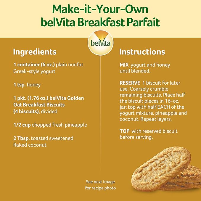 belVita Breakfast Bars Biscuits, Golden Oat, 30 Total Packs, 6 Boxes (4 Biscuits Per Pack)