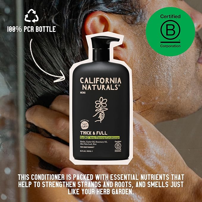 California Naturals Mens Re:GRO Conditioner for Hair Growth Support, Scalp Hair Care with Biotin, All Hair Types, Vegan, Natural, Cruelty Free, Silicone, Paraben & Sulfate Free, for Men, 16.5 oz