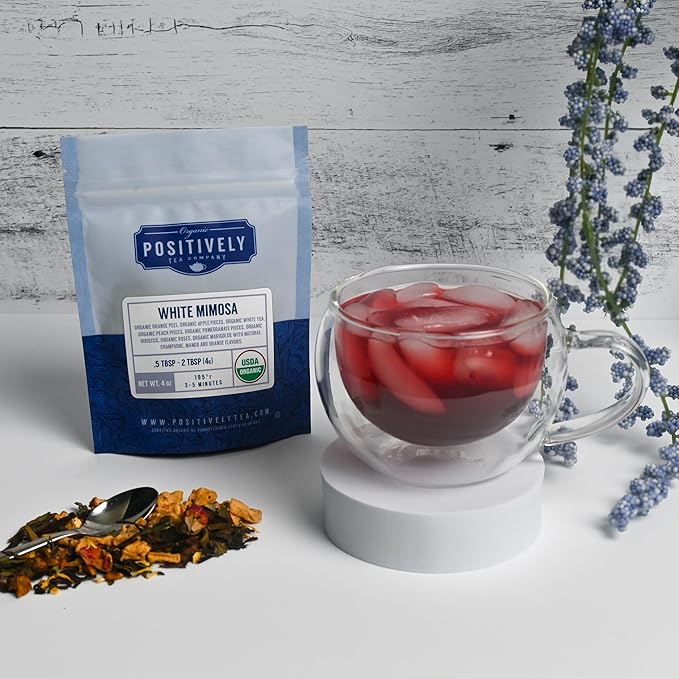 Organic Positively Tea Company, White Mimosa White Tea, Loose Leaf, 4 Ounce