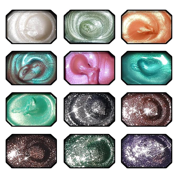 Christmas Pearl Gel Nail Polish, 12 Colors Glitter Ombre Gel Polish Palette Pat Paint Aurora Mermaid Gold Silver Green Pink Sparkle Reflective Holographic Nails Art, No Wipe, UV/LED Curing (Palette B)