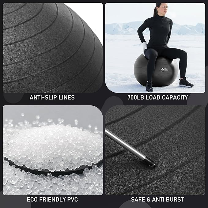Gruper Yoga Ball and Pilates Ball,4 Sizes Exercise Ball for Fitness, Workout, Pregnancy and Physical Therapy,Quick Pump Included,Great as Yoga Ball Chair for Office or Home Gym Equipment