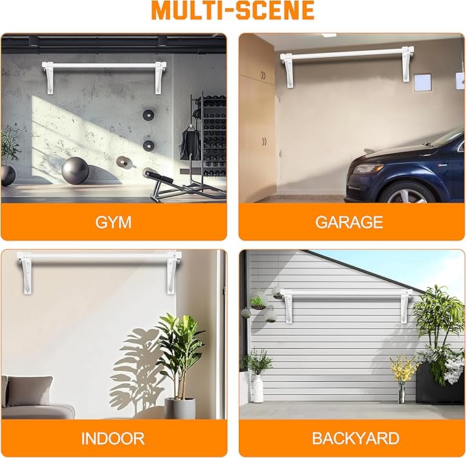 Pull Up Bar Wall Mounted, Heavy Duty 650 lbs Capacity Chin Up Bar, 48" Multi-Grip Strength Training Pull-up Bars, for Home Gym Garage/Backyard Total Body Workout, Ease Of Use Mounting (White)