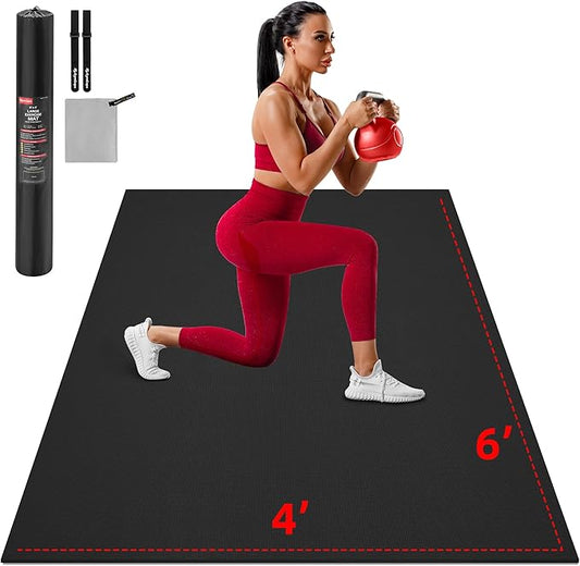 Extra Large Exercise Mat, 10'x6'/9'x6'/8'x6'/7'x5'/6'x4'(8mm) Thick Workout Mat for Home Gym & Garage Flooring, Shoe-Friendly, High-Density, MMA, HIIT, Weight Lifting, Cardio&Strength
