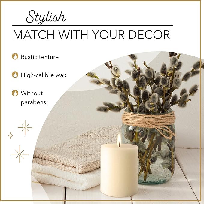 Melt Candle Pillar Candles, 3 Pack - Unscented Candles for Home, Church, Weddings, & More - 3" x 4", Ivory