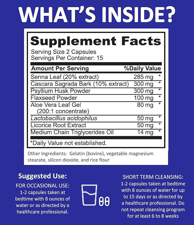 Potent Garden 15 Day Quick Colon Cleanse & Detox for Regularity and Healthy Digestion Support with Fiber, Herbs & Probiotics for Gut Health & Energy Support, Easy and Effective 30 Caps