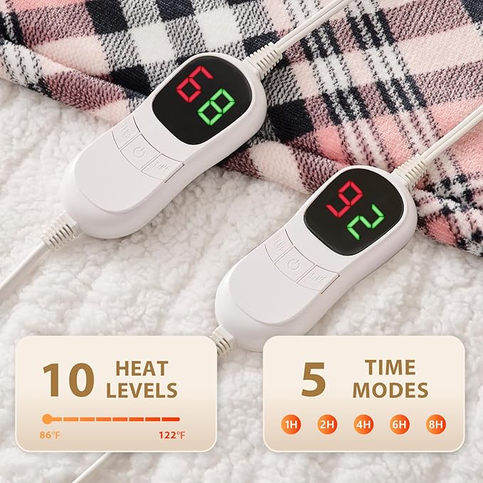 Homemate Electric Blanket Heated Queen Size - 84“x90“ Ultra Soft Cozy Flannel Heating Blanket with 10 Fast Heat Levels 8 Hours Auto Off Over-Heated Protection ETL Certification Keep Warm in Home