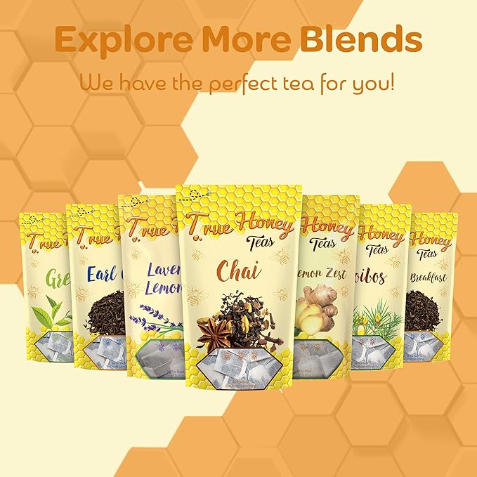 True Honey Chai Tea Bags - Providing Herbal Wellness - All Natural Organic Cinnamon, Clove, Coriander, Anise and Fennel Black - Blended with Honey Crystals Blended - 24 Count