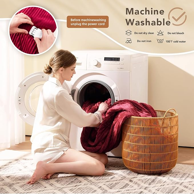 Homemate Electric Heated Blanket Full Size - 72"x84" Heating Blanket Full Size 1/2/4/6/8 Hours Auto-Off 10 Heat Level Over-Heat Protection Soft Flannel Sherpa ETL Certification