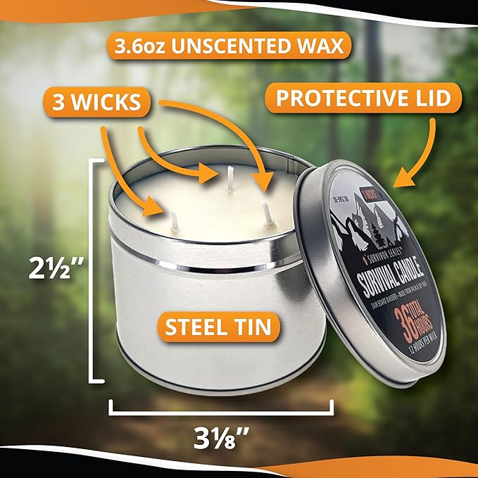 SE 3-Wick Emergency Candle, 36 Hours Long Burning, Top Layer Soy Wax, Great Light Source Gear for Survival, Camping, Blackout & Peace of Mind