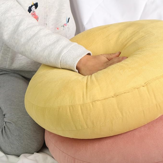 Round Throw Pillow 16x16 Down-like Polyester Filling Super Soft Cushion Ultra Fluffy Feather-like Touching Decor Circle Round Floor Pillow for Couch Bed, 1 Piece, Ginger Yellow