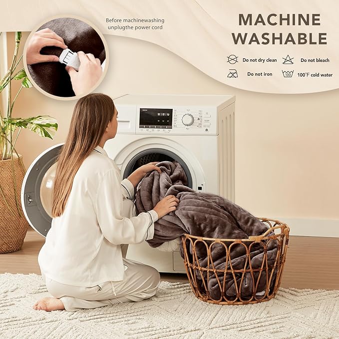 Homemate Electric Heated Blanket King - 100"x90" Heating Bed Blankets Throw with 10 Heating Levels 8 Hours Auto Off Fast Heating Over-Heated Protection Ultra Soft Warm Flannel ETL Certified Brown