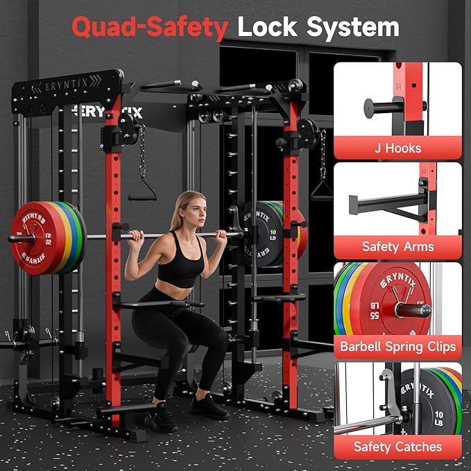 Smith Machine Home Gym for Strength Training, All-in-One Power Cage with Cable Crossover, Squat Rack, LAT Pulldown, Pull-Up Bar, 2600LBS Capacity Gym System with 18 Attachments