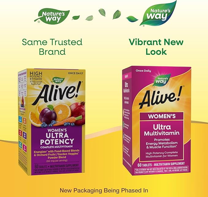 Nature’s Way Alive! Women’s Ultra Potency Complete Multivitamin, High Potency B-Vitamins, Energy Metabolism*, 60 Tablets