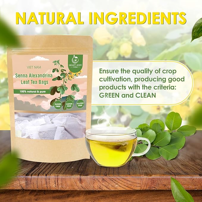 NHAT ANH FARM - Premium Senna Leaf Tea Bags, 40 Senna Leaf Tea Bags, 100% Natural Dried Senna Leaf, Naturally Sweet Herbal Tea, Sugar-Free, Caffeine-Free, No Additives.