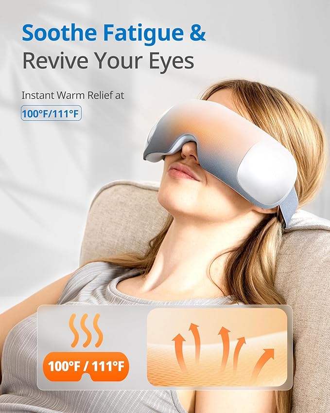 Ultra Light Eye Massager with 2 Level Heat, 120 Mins Uses, 3 Air Compression & Massage Modes, Heated Eye Mask with Bluetooth Music for Migraine Relief, Strain and Dry Eyes, Eye Relief for Women Men