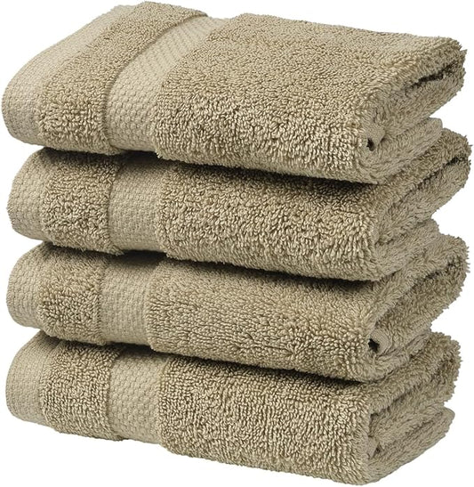 SOFE H&L | Olea Towel Set | 100% Cotton Premium Turkish Towels for Bathroom | Soft, Absorbent, Durable (Green, Set of 4 - Washcloth)