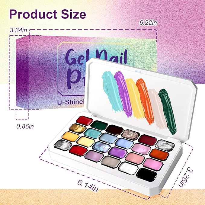 Gradient Painting Gel, 24 Gliter Colors Ombre Gel Nail Polish for Pigment Pat Silver&Gold Aura Nails, French Manicure DIY Nail Art Long-lasting No-wipe Palette C