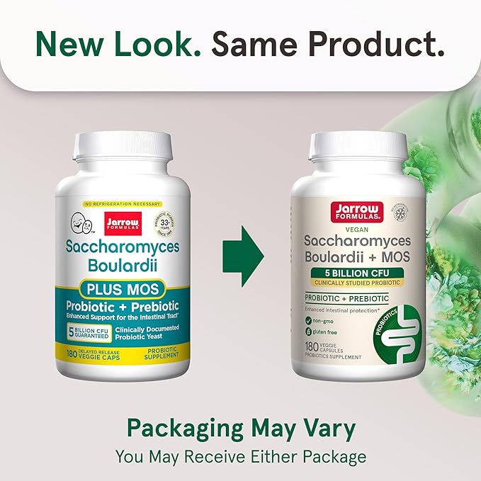 Jarrow Formulas Saccharomyces Boulardii + MOS - 5 Billion Organisms Per Serving - 180 Delayed Release Veggie Caps - Probiotic + Prebiotic - Intestinal Tract Support - Up to 180 Servings