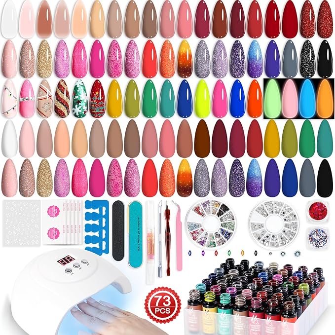 Lavender Violets Gel Nail Polish Kit with U V Light, 45 Colors Gel Polish Nail Set with Base and Matte & Glossy Top Coat Soak Off All Season Essential Manicure Tools Gifts for Women Easter LA00