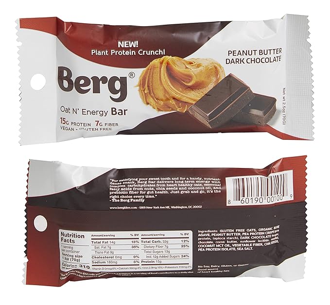 Berg Oat N' Energy Bar | Variety Pack | Plant Based Protein Bar | Non-GMO, Gluten Free, Nut Free and Vegan | Low Sugar, Healthy Snack Bar | High Fiber | On The Go | 2.5oz (8 Packs)