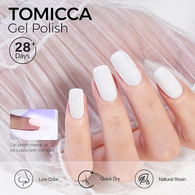 TOMICCA White Gel Nail Polish, 15ml for French Tip Manicure and Nail Art, Soak Off UV Polish
