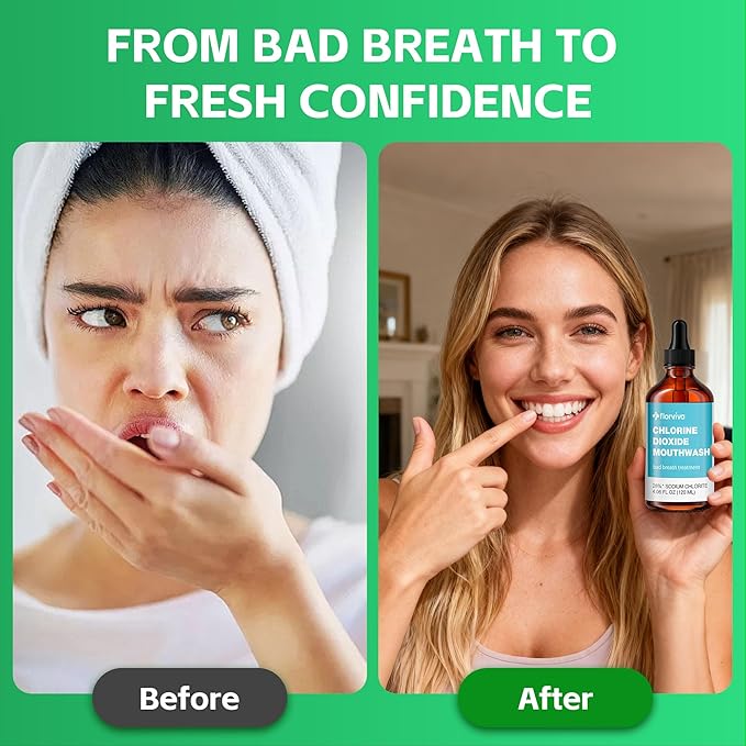 Chlorine Dioxide Mouthwash – Advanced Bad Breath Treatment and Rinse – Neutralizes Odor-Causing Bacteria, Supports Healthy Gum Health, and Provides Long-Lasting Fresh Breath – 4 oz