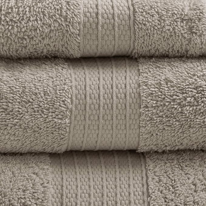 Madison Park Organic 100% Cotton Bathroom Towel Set, Hotel & Spa Quality Highly Absorbent, Quick Dry, Include for Shower, Handwash & Facial Washcloth, Multi-Sizes, Tan (Pack of 2)