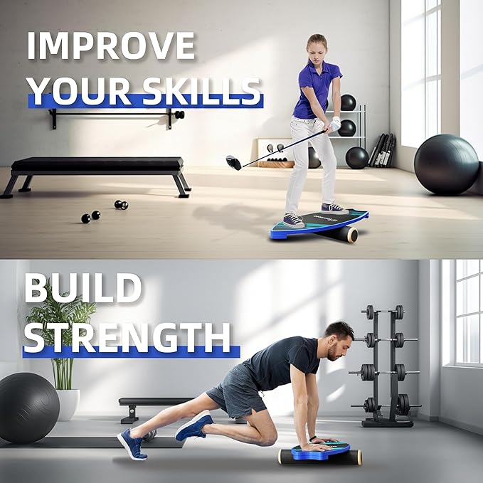 Balance Board Sports with Mat, Exercise Balancing Stability Trainer for Improve Balance, Core Balance Trainer for Fitness, Rehab, Surf