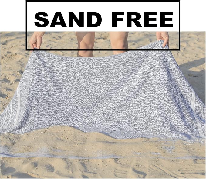 2 Pack Turkish Beach Towels with Bag Quick Dry Sand Free Soft Absorbent Adult Bath Pool Swim Long Wide Stripe Towel Cloud Linen Sandfree Chamois Mat Summer Thing Lightweight Thin Travel Blue