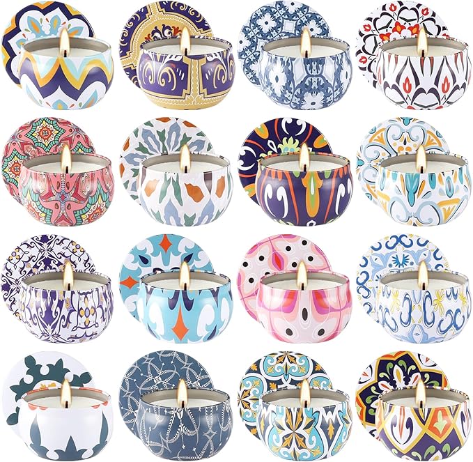 16 Pack Small Scented Candles Set-2.5 oz Aromatherapy Candle 100% Natural Soy Wax-Portable Travel Tin Candle for Woman Home Décor Birthdays Meditation