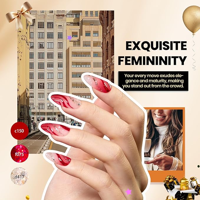 Beetles Gel Nail Polish Kit with U V Light, 75PCS Gel Nail Kit with Base Top Coat 45 Colors Winter Christmas Gel Polish Set Burgundy Red Exquisite Femininity Manicure Home DIY Gifts for Women Teens