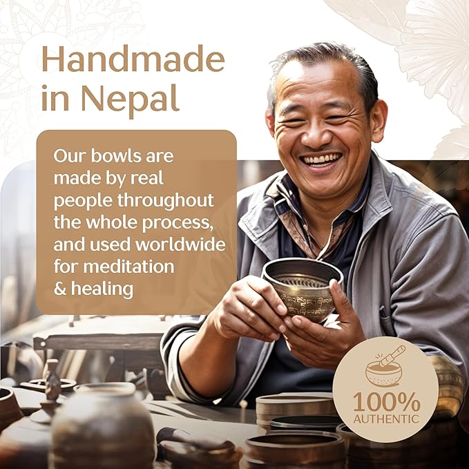 Handmade Tibetan Etched Singing Bowl Set – Sound Bowl & Meditation Bowl with Cushion, Mallet & Guide – Yoga Kit – Stress Relief Tools – Ancient Himalayan Meditation Tools