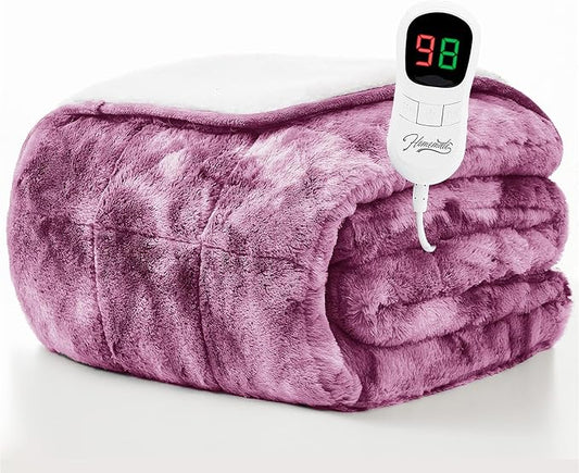 Homemate Heated Weighted Blanket for Adults - 62"x84" 15lbs Electric Throw Fast Heating Heavy Blanket 1/2/4/6/8 Hour Auto Off 10 Heat Levels Over-Heat Protection Luxury Faux Fur Sherpa