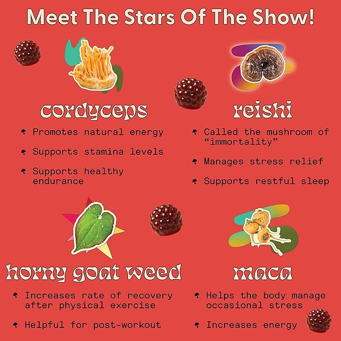 Horny Goat Weed Gummies - Horny Goatweed for Men & Women with Cordyceps, Reishi & Maca Root - Maximize Blood Flow, Ignite Feel-Good Vibes & Lasting Energy