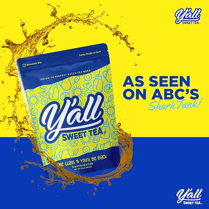 Y'all Sweet Tea - Iced Tea Bags One Gallon Size in 10 Gallons Per Pack Quick Brew Authentic Southern Ice Tea | As Seen on Shark Tank (Caffeinated)