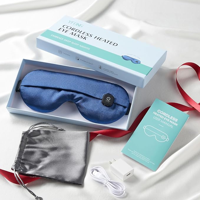YFONG Cordless Heated Eye Mask for Dry Eyes, Warm Eye Compress for Stye, Blepharitis, Chalazion, MGD, Washable Heating Eye Mask for Sleeping, Travel, Office Nap, Perfect Light Blocking (Blue)