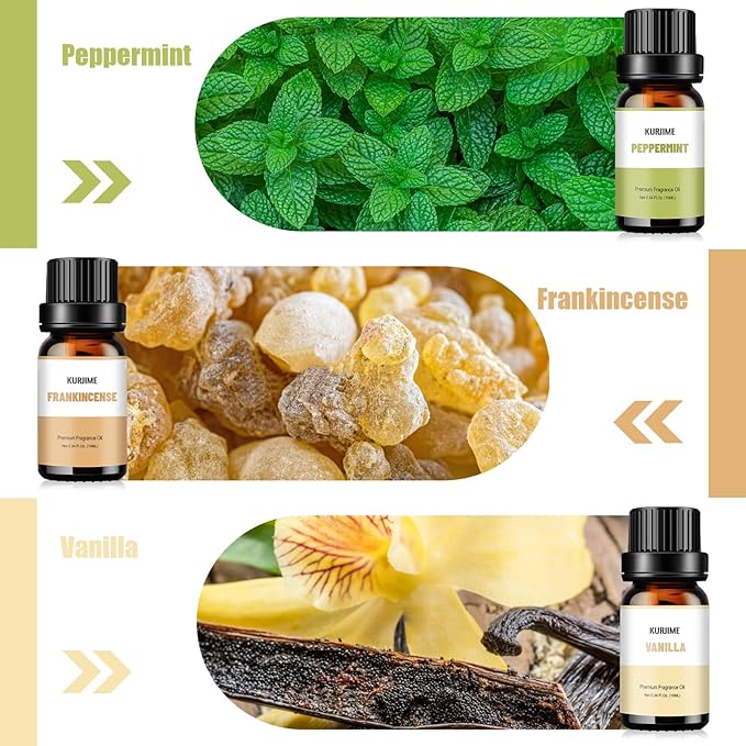 Essential Oil Set, Earthy Scents Fragrance Oil Essential Oils for Diffuser Oil Scents | Peppermint, Frankincense, Vanilla, Helichrysum, Neroli, Tobacco Vanilla Scented Oils, 6x10ml