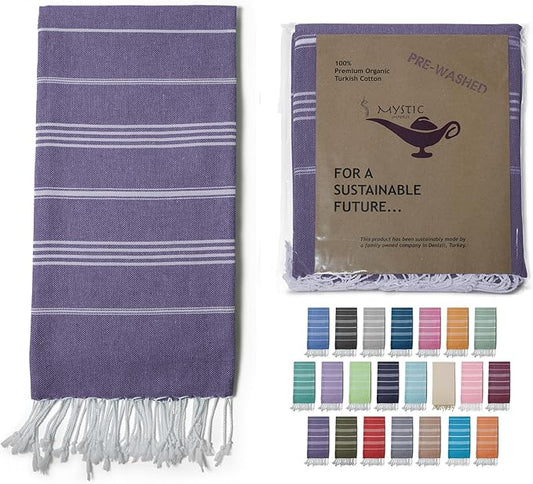 Turkish Beach Towel 100% Organic Cotton Extra Large Oversized (39 x 71 Inches) Quick Dry Sand Free Light Weight Prewashed for Bath Beach Gym Yoga Travel Towel Blanket (Purple)