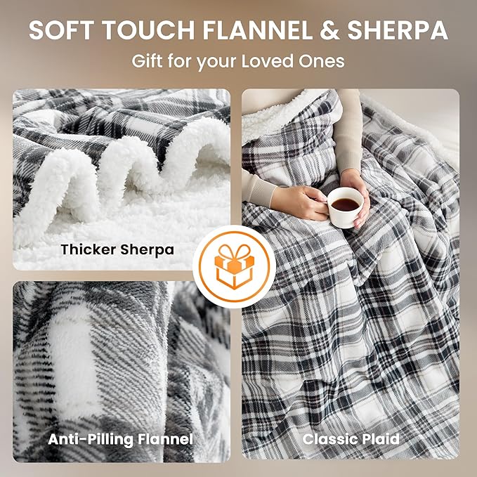 Heated Blanket Electric Throw-50''x60''Ultra Soft Cozy Plaid Flannel Fast Heating Electric Blanket with 10 Heat Levels & 10 Hours Auto Off, ETL Certified, Keep Warm in Couch Bed Office(Grey)