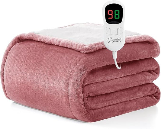 Homemate Electric Heated Blanket Full Size - 72"x84" Heating Blanket Full Size 1/2/4/6/8 Hours Auto-Off 10 Heat Level Over-Heat Protection Flannel Sherpa ETL Certification