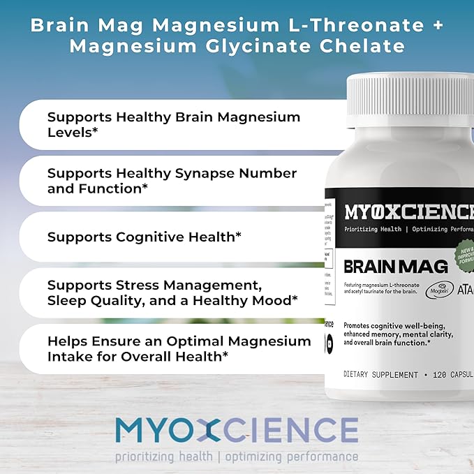 MYOXCIENCE Brain Mag | Featuring Magnesium L-Threonate and Magnesium Glycinate | Promotes Cognitive Well-Being, Enhanced Memory, Mental Clarity and Overall Brain Function | 120 Capsules