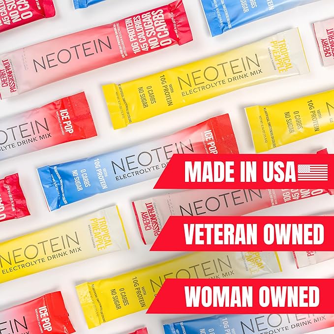 NEOTEIN: Electrolyte Powder Packets, Protein Powder with 10g Protein & Collagen - Hydration Packets - Zero Sugar, NO Fillers, NO Carbs | Variety Pack | 40 Calories | Keto & Paleo | Pack of 24