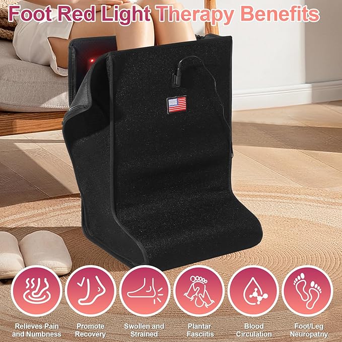 Red-Light-Feet-Legs-Therapy,2025 Upgraded 420 Dual Wavelength LED,4 Modes Infrared Light Therapy Consisting of Adjustable Power and Time Controller,Relieves Foot,Legs and Ankle Pain(13.8*11*18.1IN)