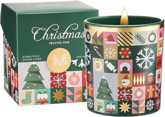 M&SENSE Christmas Pine Scented Winter Candle for Home, Soy Wax 9.9 oz 55 Hours Non Toxic Clean Burn, Fir Balsam Scent Long Lasting Relaxing Candle for Stress Relief, Holiday Gifts for Thanksgiving