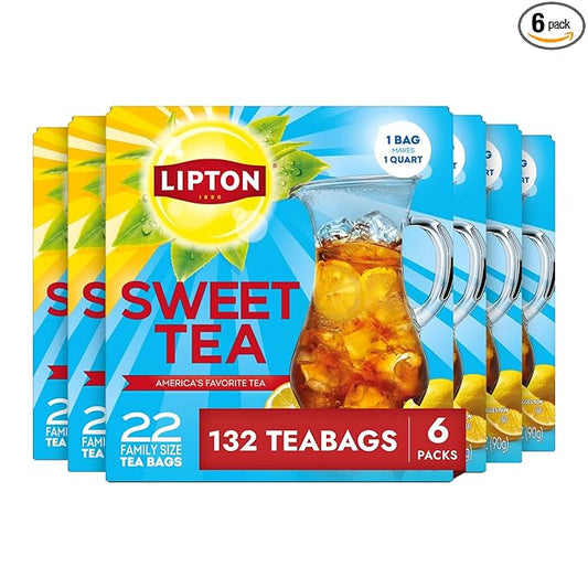Lipton Southern Sweet Iced Tea Bags, Family Size Zero Calories, 132 Total Bags (22ct - Pack of 6)