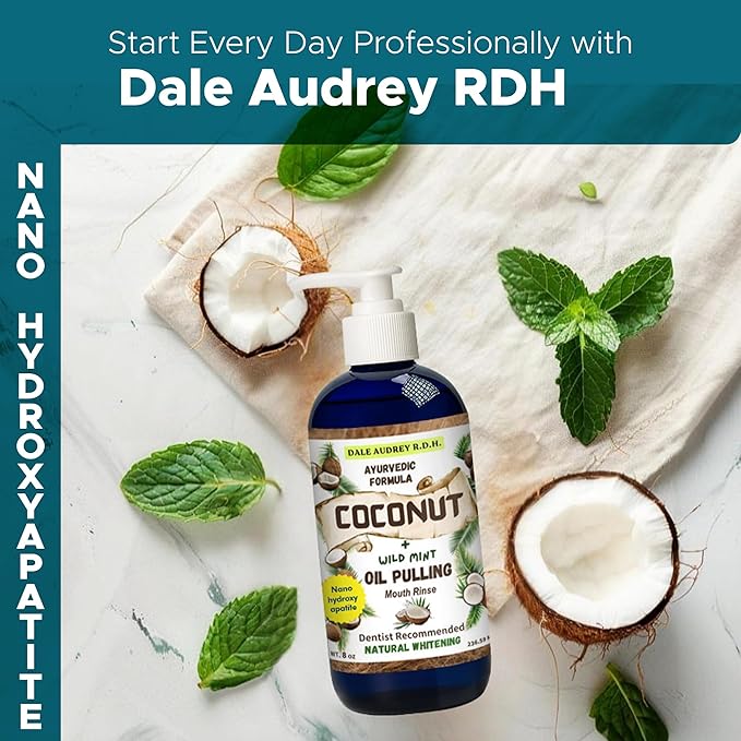 Ayurvedic Nano Hydroxyapatite Coconut Oil Pulling for Teeth and Gums, Made in USA Whitening Mouthwash Alcohol Free, Teeth Whitening Pulling Oil with Peppermint Oil, Fights Bad Breath & Plaque, 8 FL Oz